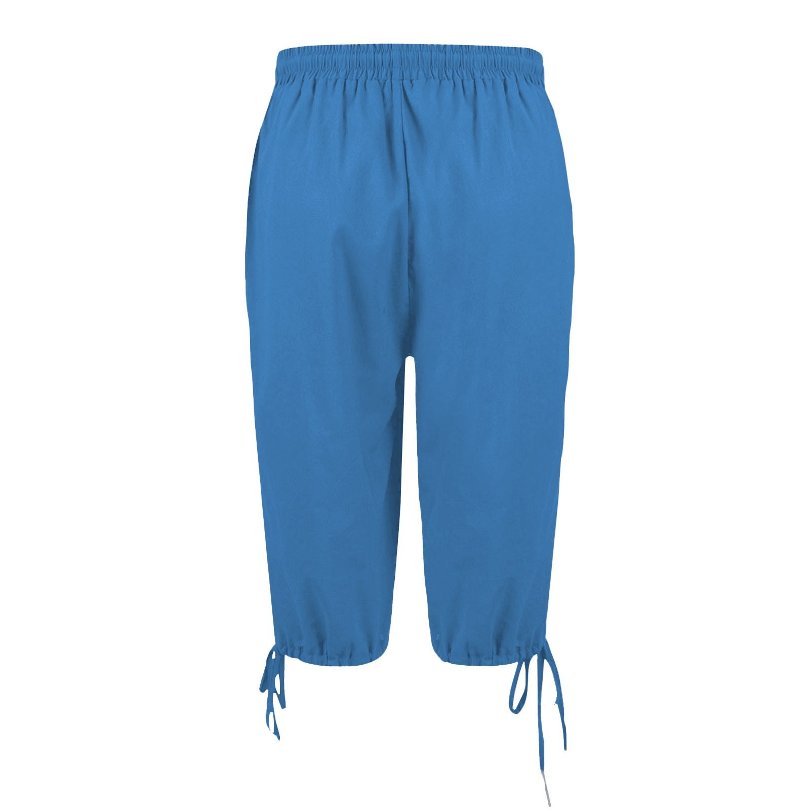thumbnail image 4 of Pantalones de lino para mujer con bolsillos, cintura alta con cordón elástico, largo cinco octavos, confeccionados en suave tejido de poliéster, informales, para el parque, fiestas o citas., 4 of 7